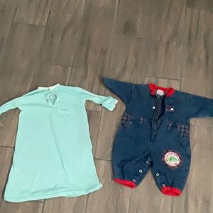 0-3 months bundle. Infant gown has hand/nail protectors. Jean jumper is denim